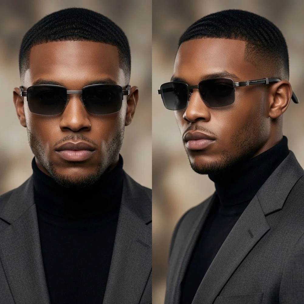 Mens Sunglasses Luxury rimless spectacles designed right metallic bridge hinge